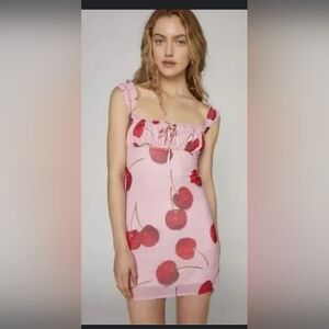 Kimchi Blue Urban Outfitters UO cherry print Bianca Mesh pink Mini Dress Size XS